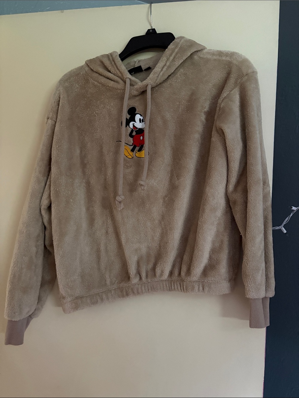 Mickey Mouse Beige Plush Hoodie Sweater